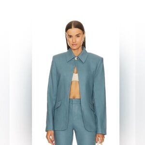 GRLFRND Linen Midway Blazer in Denim Blue size xs